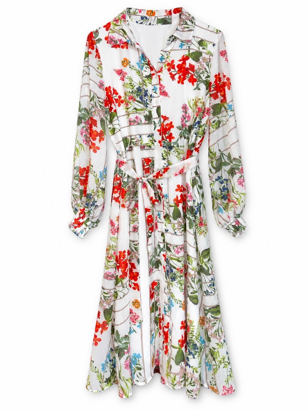New York & Company White Floral Maxi Dress with Red & Green Print